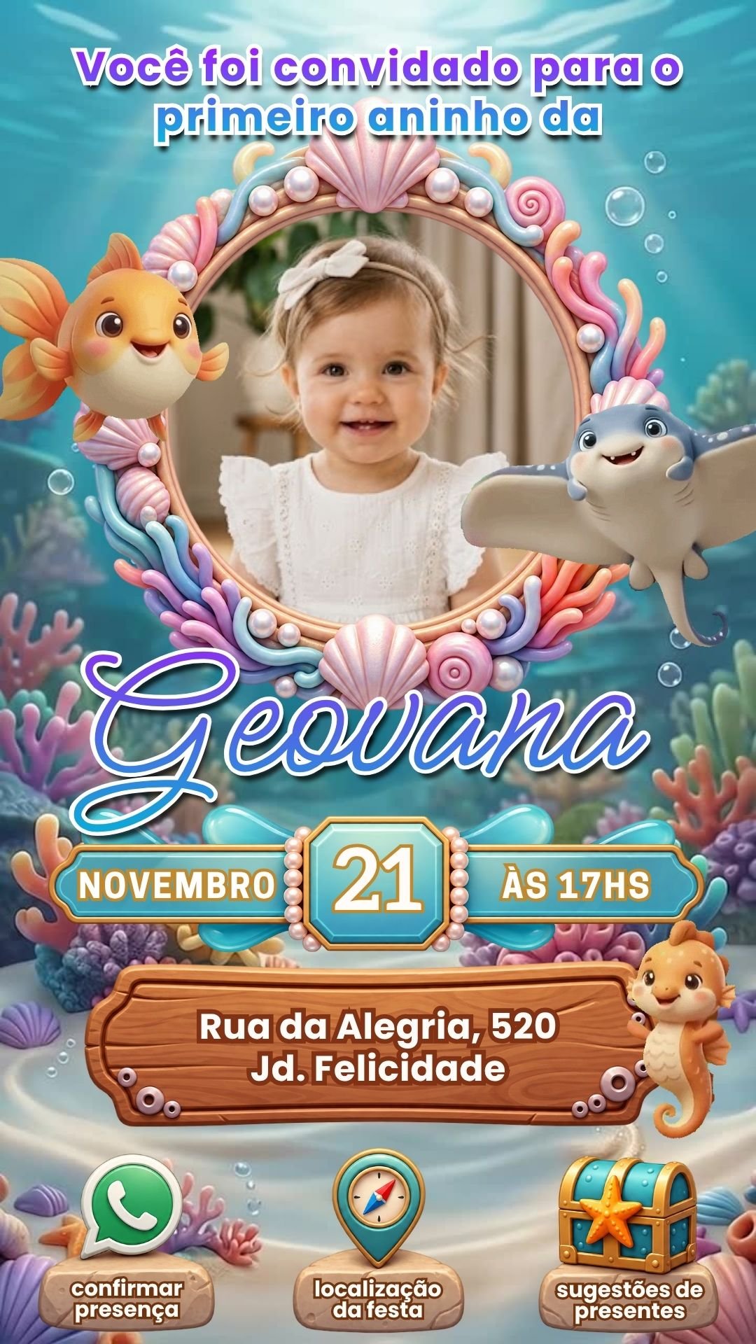 Convite animado e interativo fundo do mar